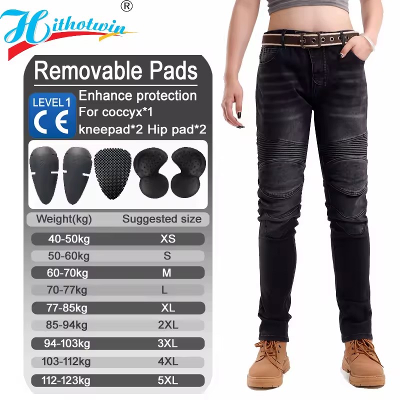 Motorcycle Gear Women Pants - Jean de moto noir pour femmes,